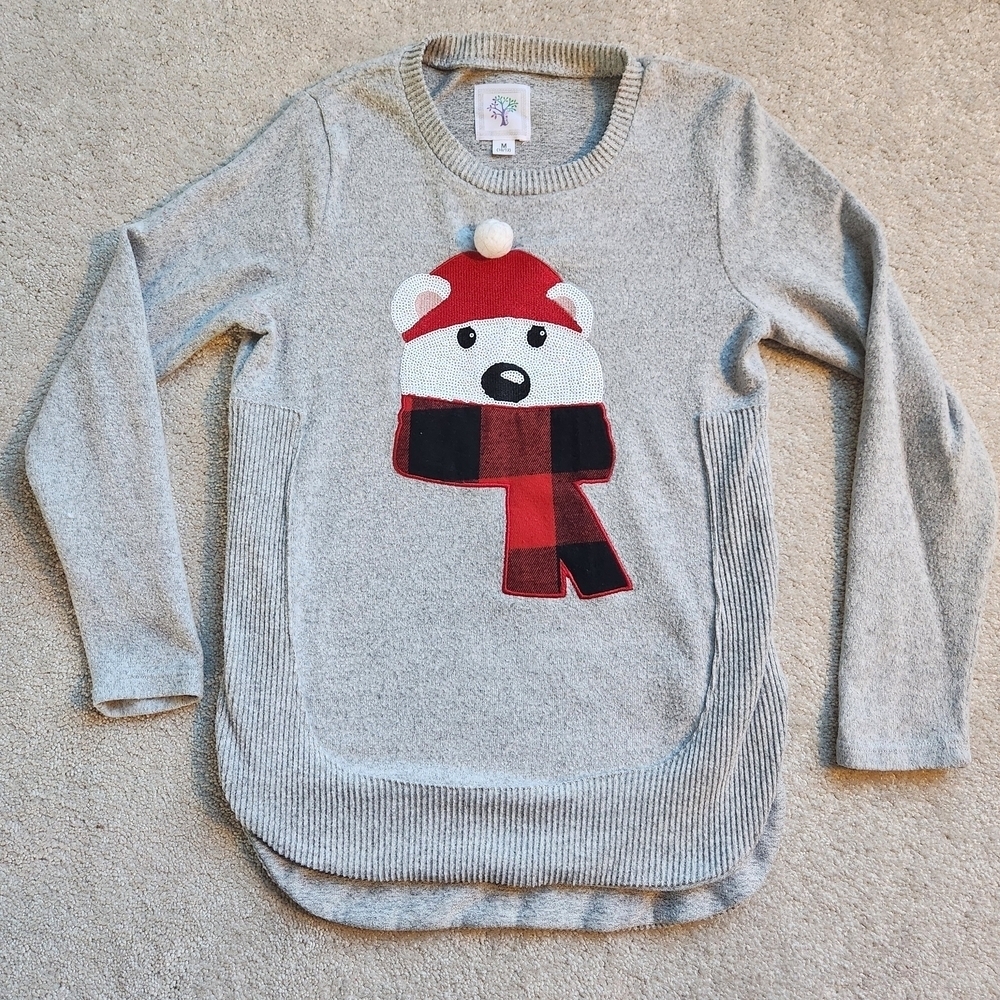 Gray Bear Design Kids Sweater, Size Medium